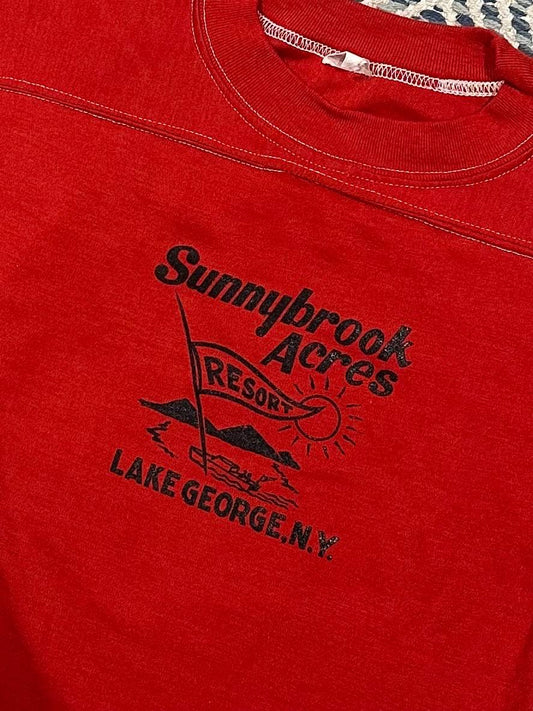 1970s Sunnybrook Acres Resort Lake George NY Souvenir Red Ringer Tee