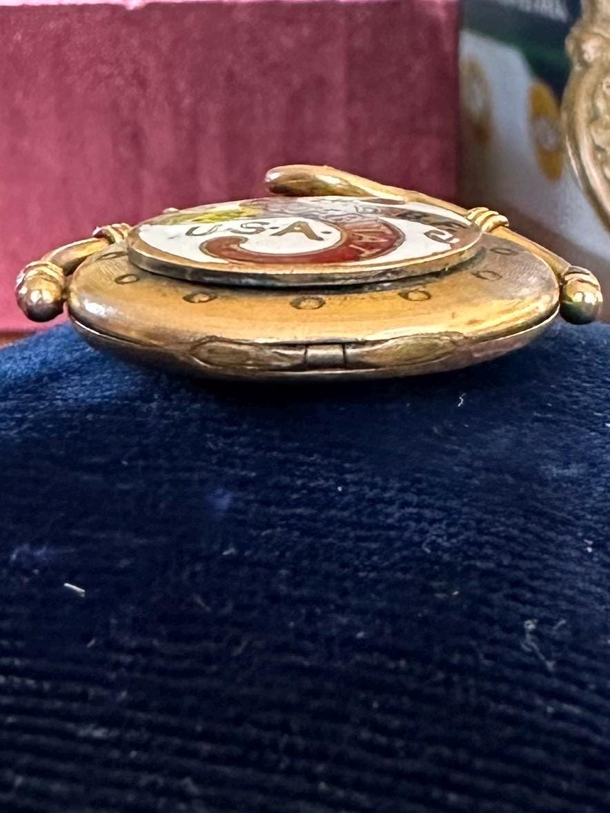 Antique Victorian 14k Yellow Gold Enamel Workmen’s Sick and Death Benefit Fund WS & DBF Solidaritat Monogrammed Locket
