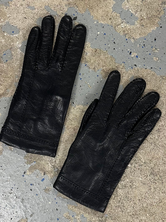 1980s Abraham & Strauss Black Leather Gloves Made in Italy Size 8