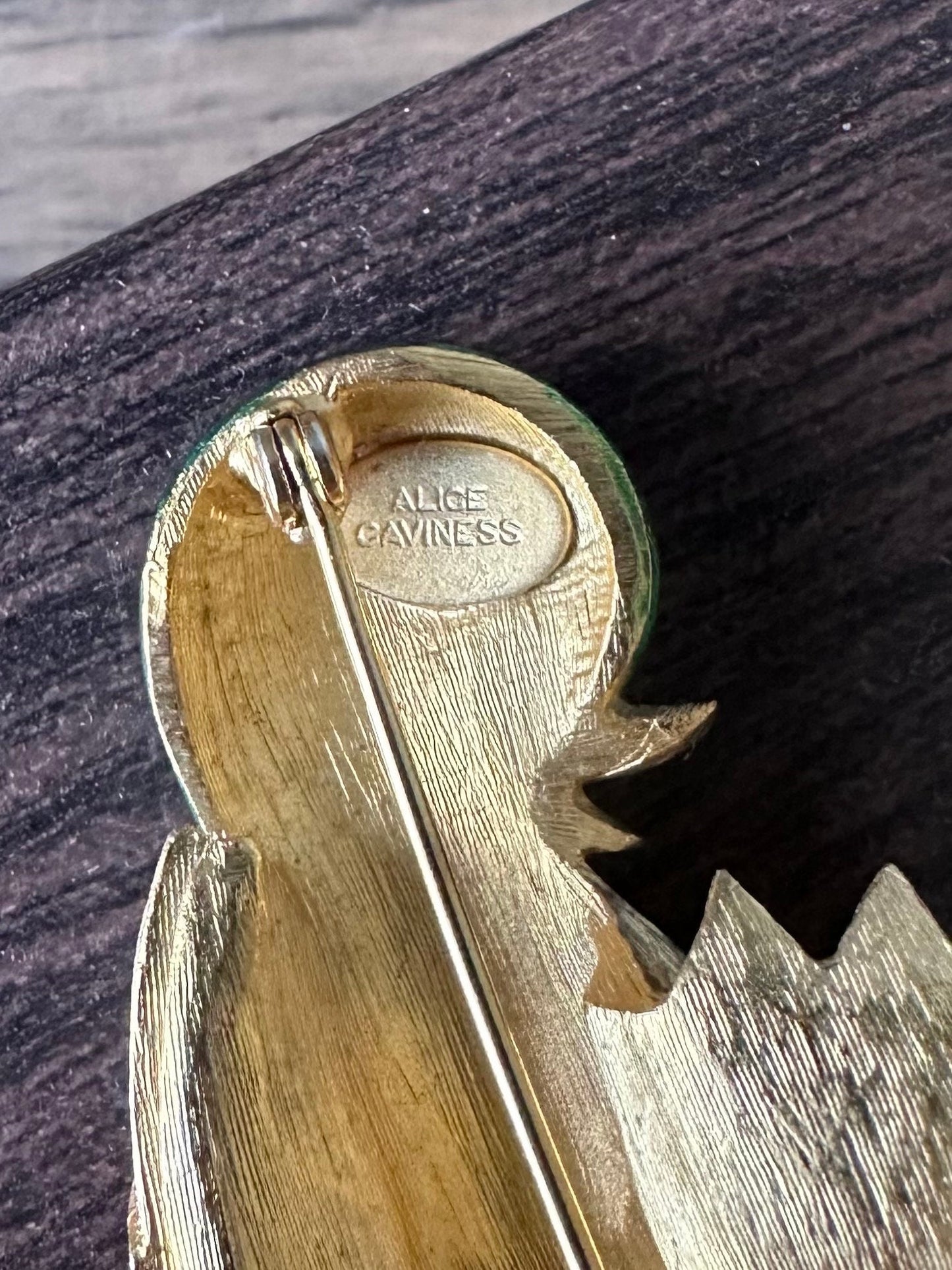 Vintage Signed Alice Caviness Green Enamel Duckling Chick in Egg Gold Tone Brooch