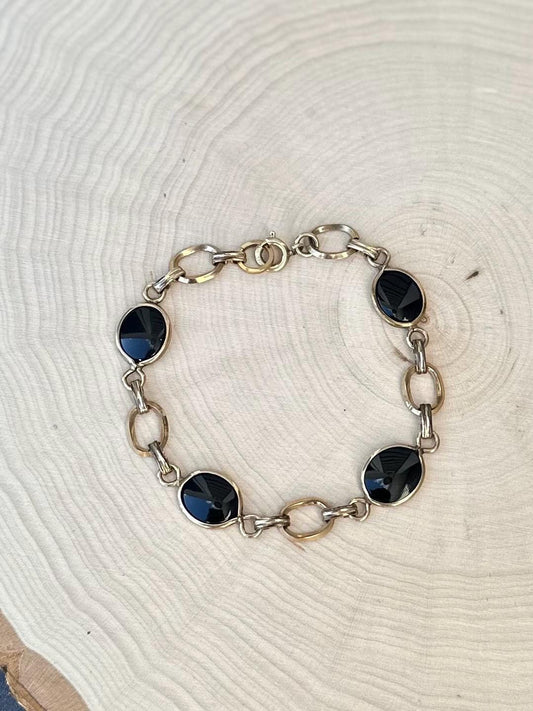 Vintage 1/20 12k GF Gold Filled & Polished Black Onyx Link Bracelet