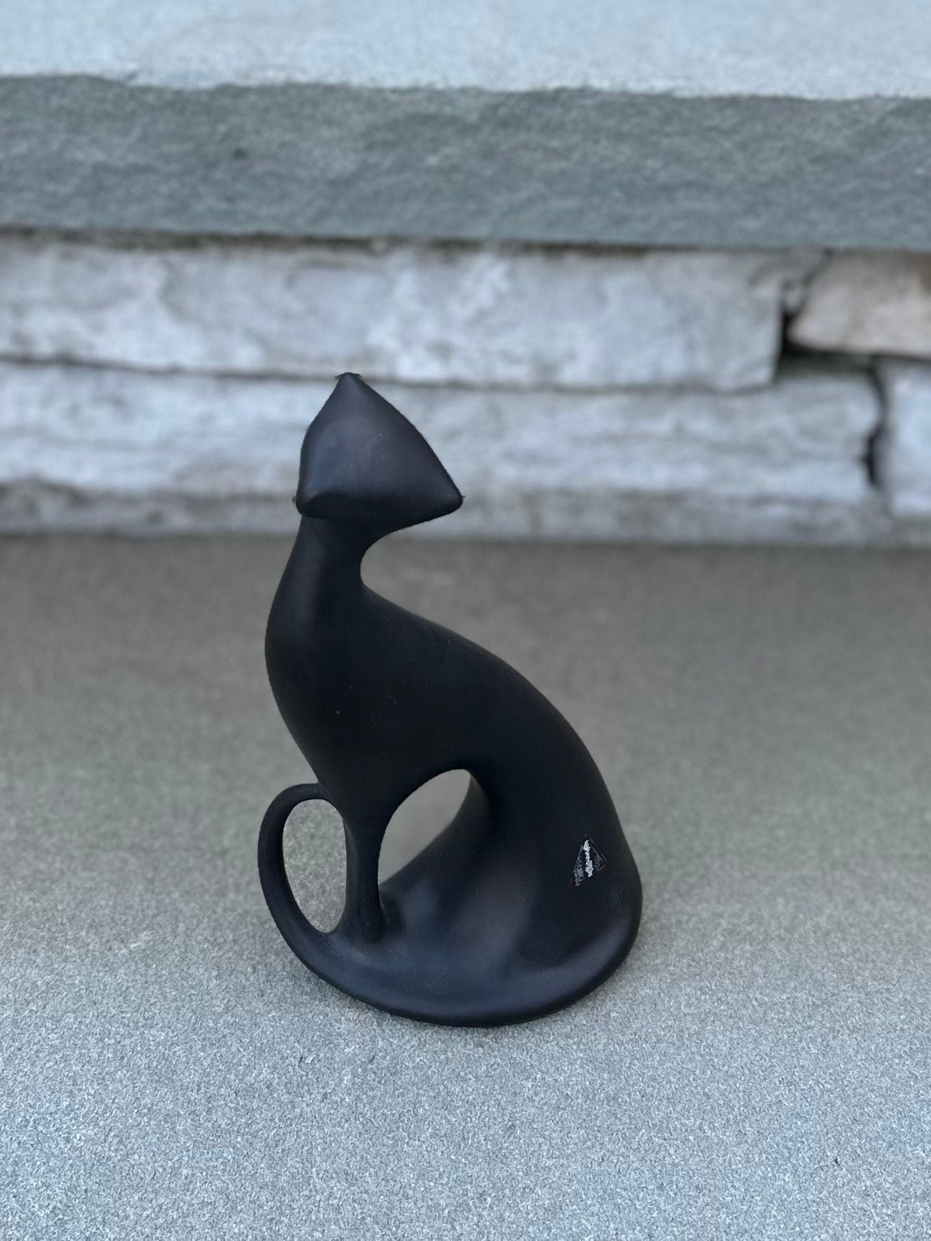 1960s MCM Czech Signed Royal Dux Jaroslav Jezek Matte Black Porcelain Cat Figure