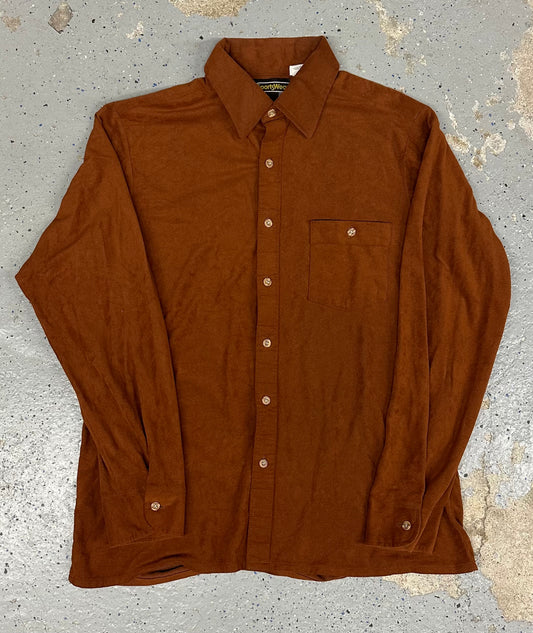 1970s Sears Sportswear Burnt Orange Brown Velvet Long Sleeve Collared Shirt
