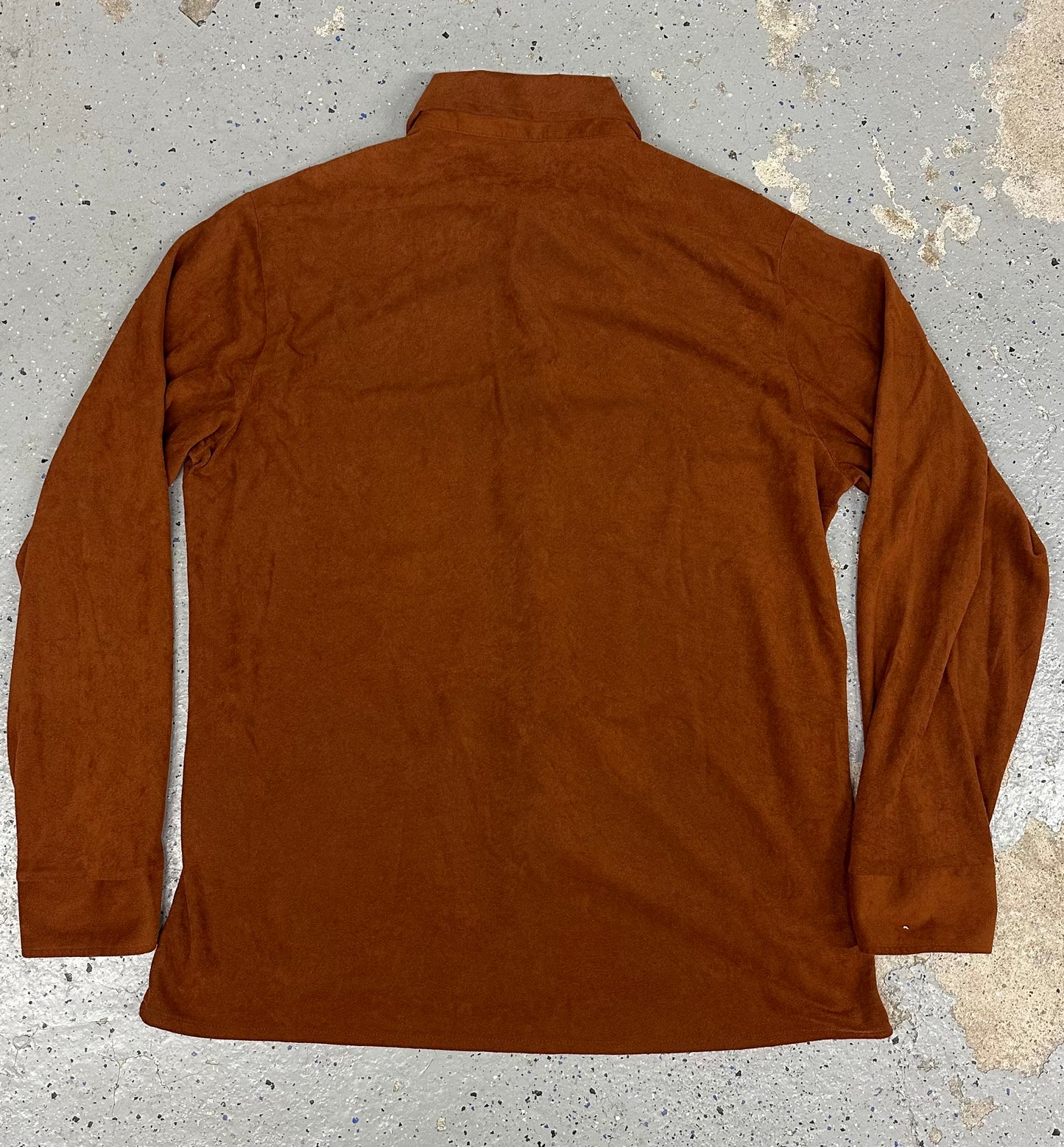 1970s Sears Sportswear Burnt Orange Brown Velvet Long Sleeve Collared Shirt