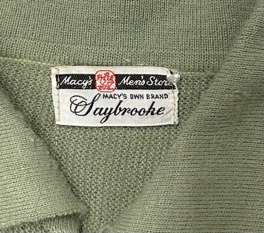 1960s Macy's Men's Store Saybrooke Green & White Stripe Collared Shirt