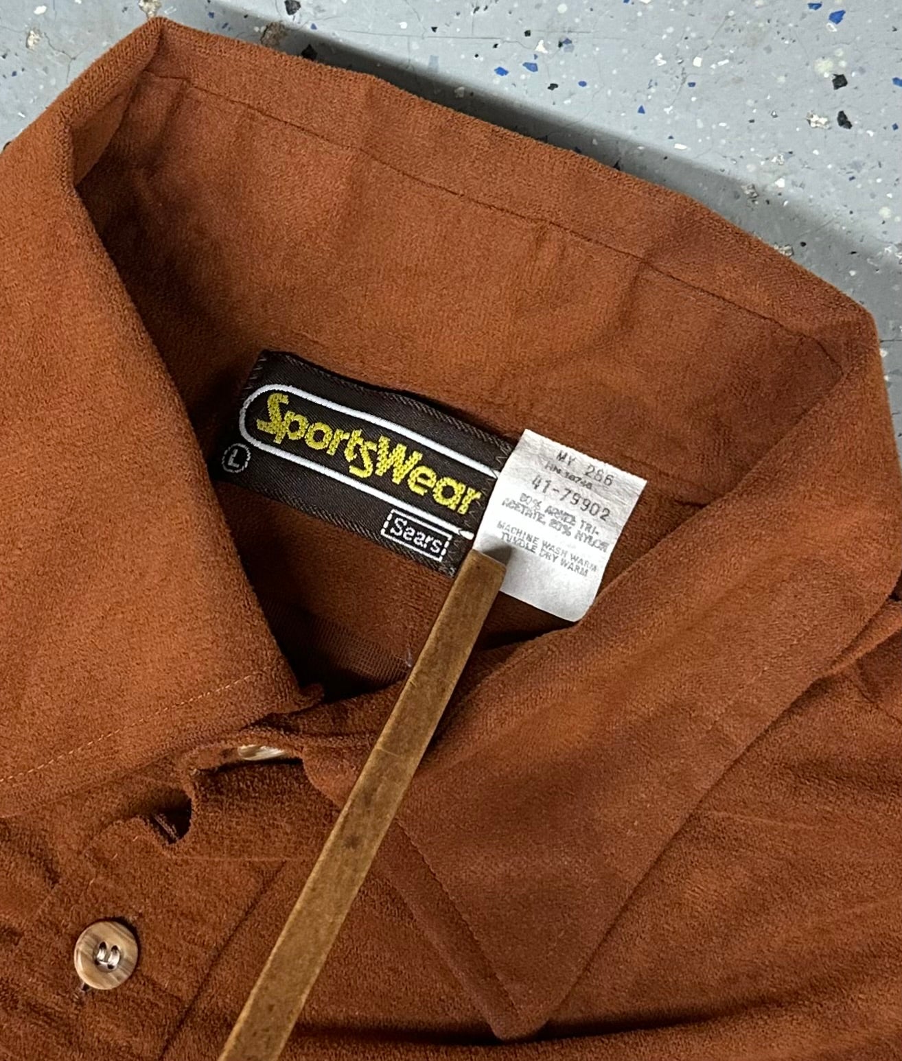 1970s Sears Sportswear Burnt Orange Brown Velvet Long Sleeve Collared Shirt