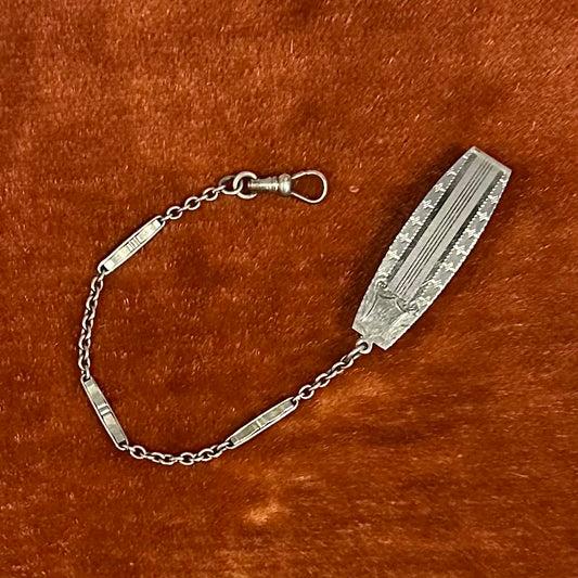 Antique 1923 Art Deco Signed GLP Co. George L Paine Silver Tone Engraved Belt Loop Watch Chain Dog Clip Clasp