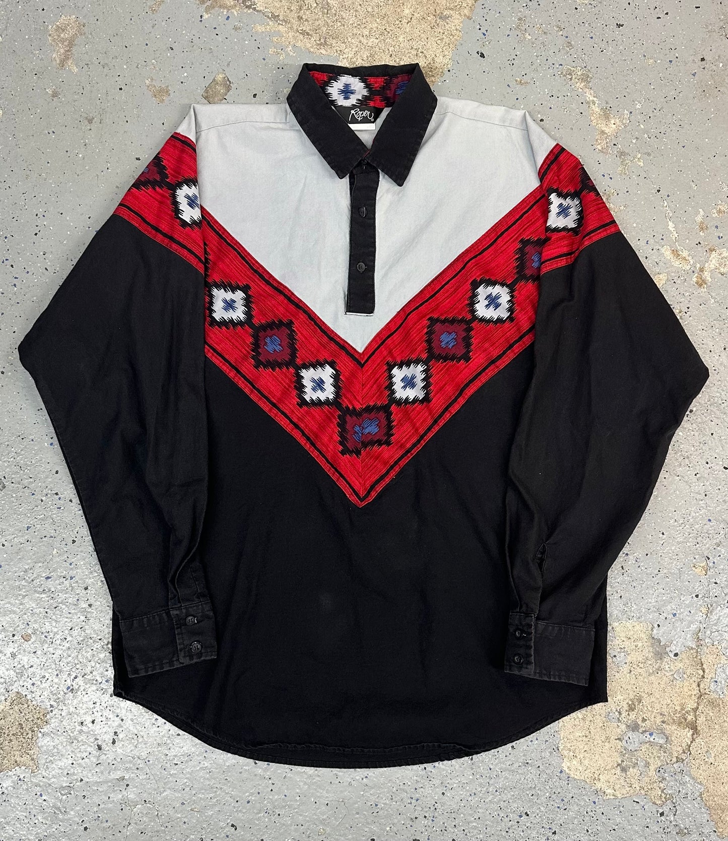 1990s Roper Men's Western Long Sleeve Collared Shirt