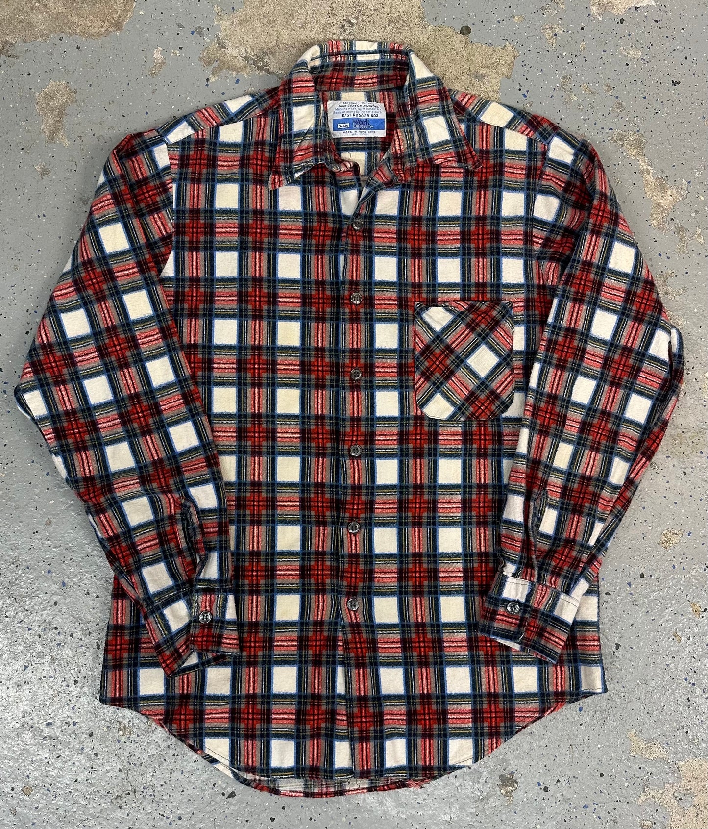 1970s 1980s Sears Work Leisure Plaid Cotton Flannel Shirt