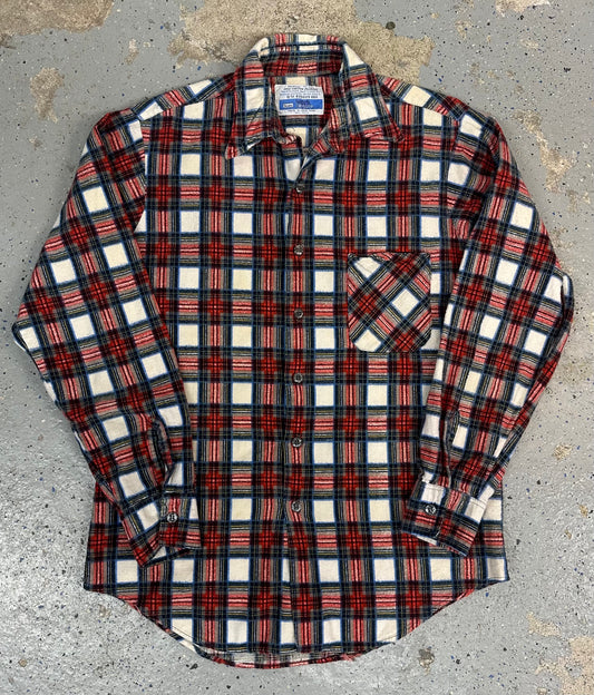1970s 1980s Sears Work Leisure Plaid Cotton Flannel Shirt