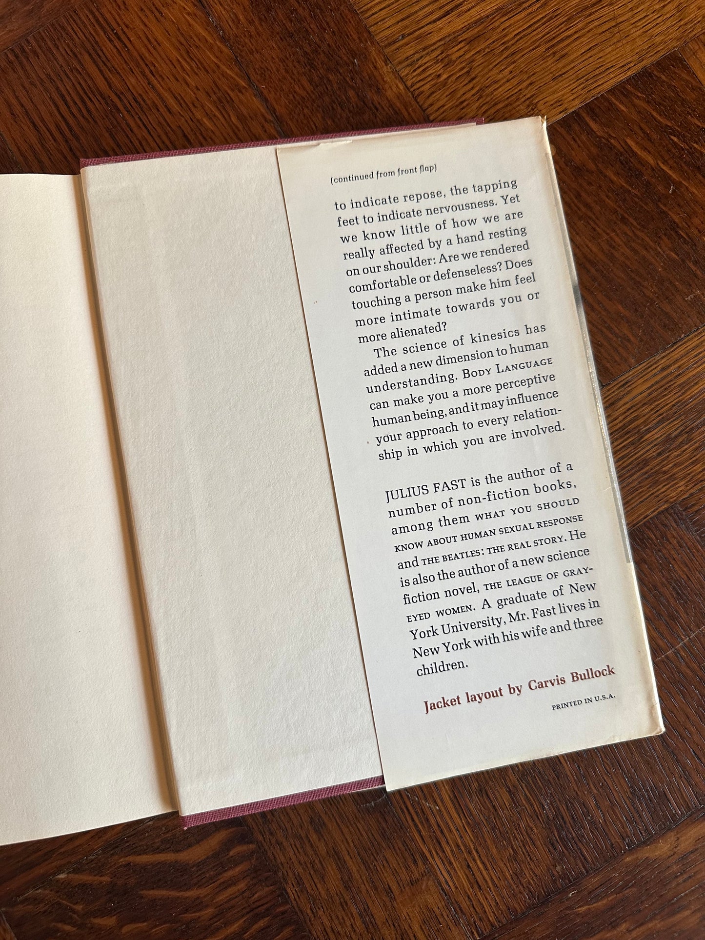 1970 Body Language by Julius Fast Hardcover Book with Dust Jacket
