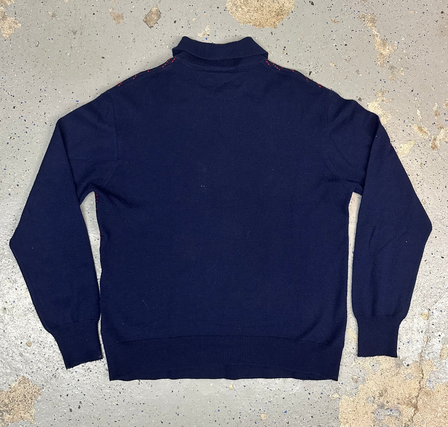 1960s Ohrbach's Men's Shop Navy Blue & Red Collared Long Sleeve Sweater Shirt