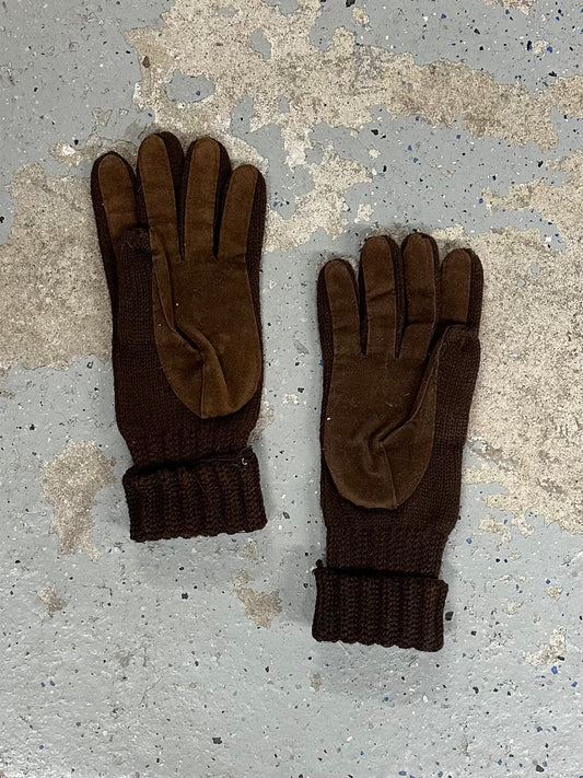 1980s Ladies Brown Acrylic & Vinyl Suede Gloves