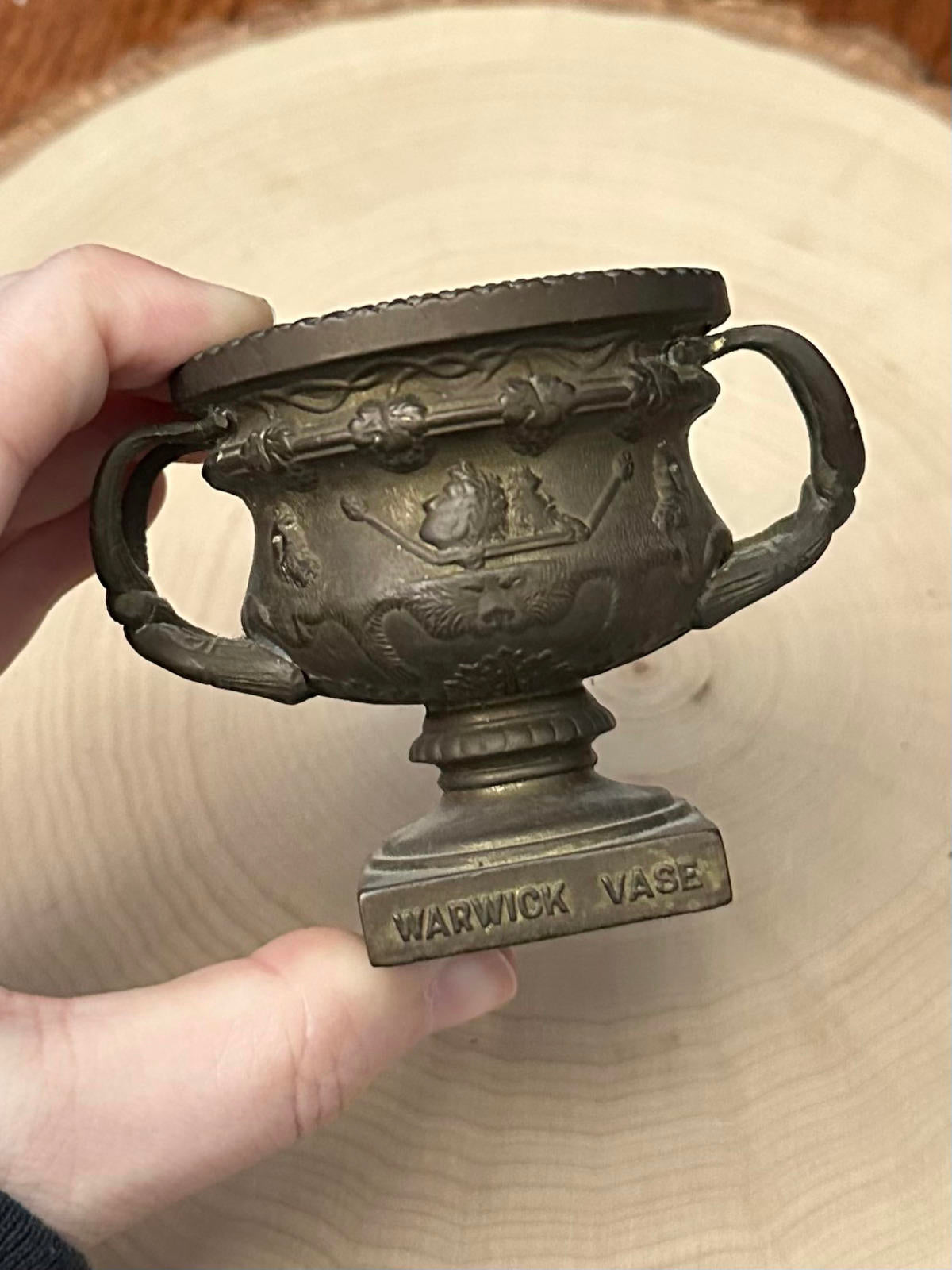 Antique 1920s Art Deco Bronze Miniature Warwick Vase Urn Car Mascot England
