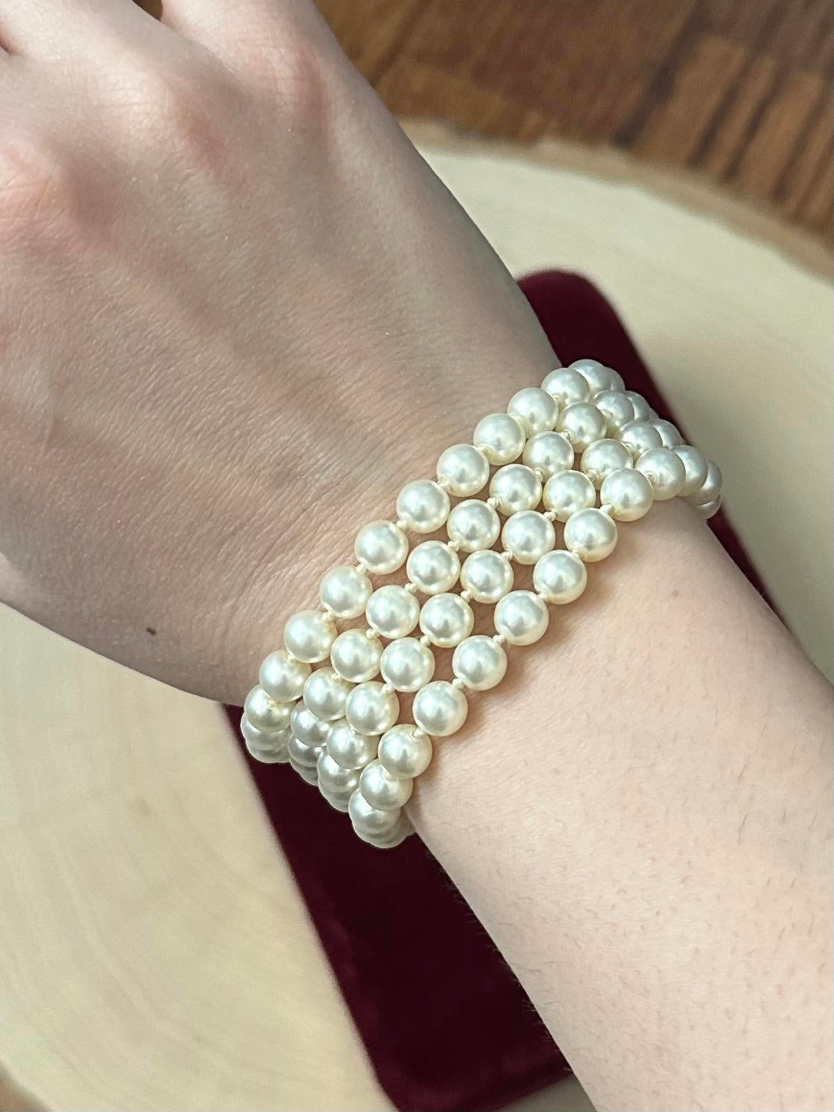 1990s Signed Jest Jewels San Francisco Four Strand Faux Pearl Bracelet