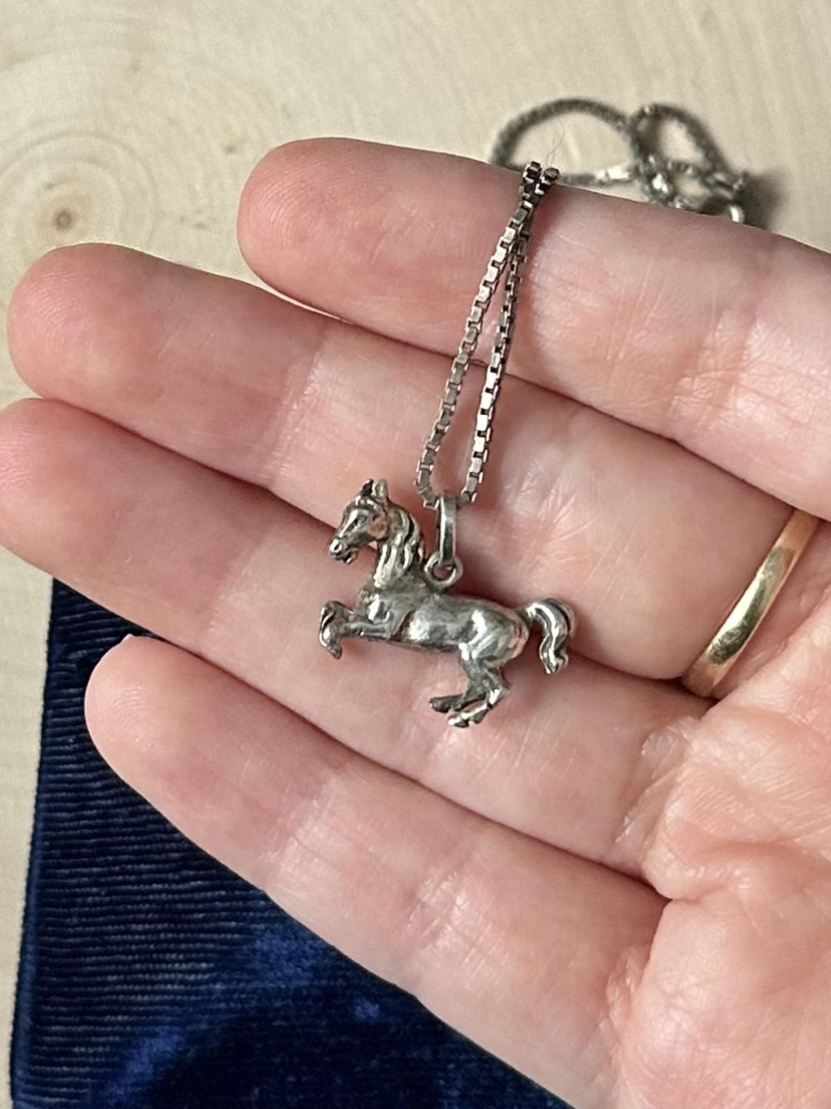 Vintage Sterling Silver Galloping Horse Pendant Necklace 18.6" Equestrian