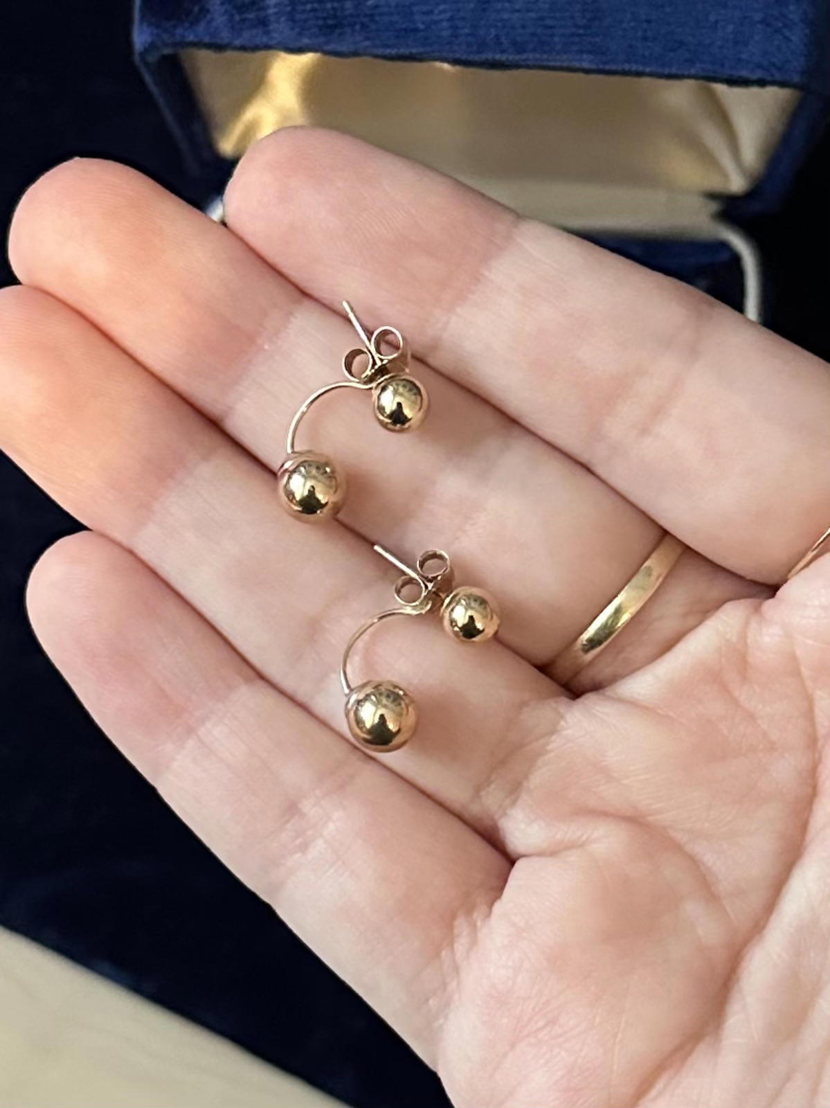 Unique 10K Yellow Gold Ball Pierced Stud Earrings Front & Back Illusion Jewelry