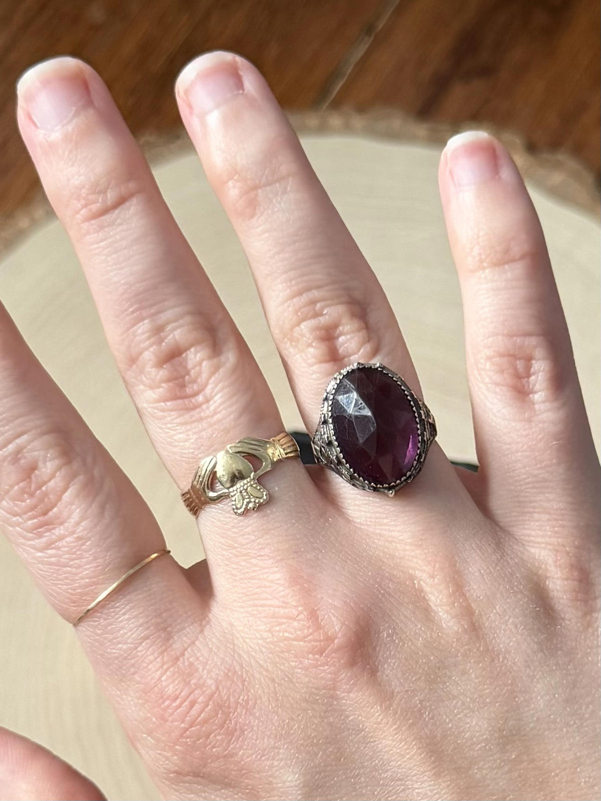 Antique 1920s 1930s Art Deco Sterling Silver Faceted Purple Glass Ring US 5