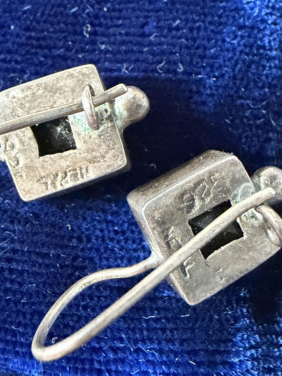 Vintage Sterling Silver & Genuine Garnet Faceted Square Dangle Drop Earrings