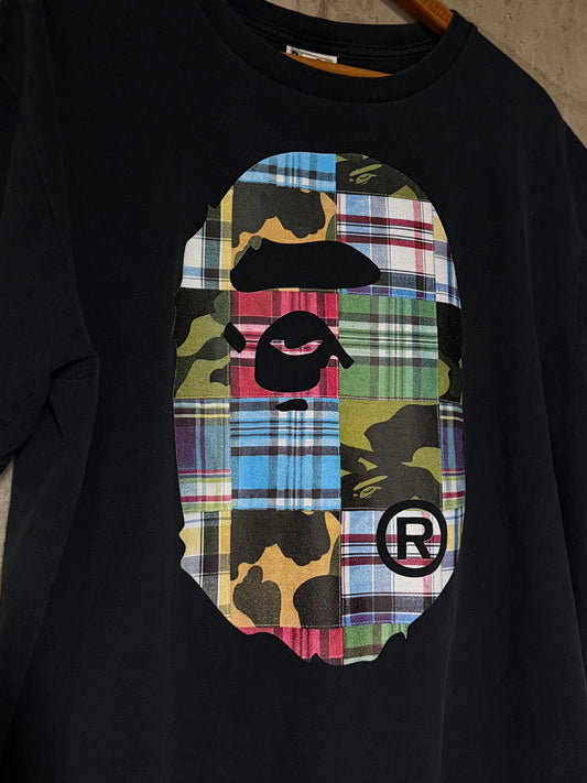A Bathing Ape BAPE Printed Patchwork Big Ape Head Camo Plaid Single Stitch Tee