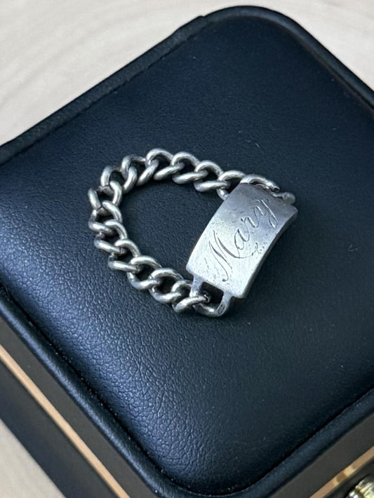 1940s Signed C&C Clark & Coombs Sterling Silver ID Bracelet Style Chain Ring US 7