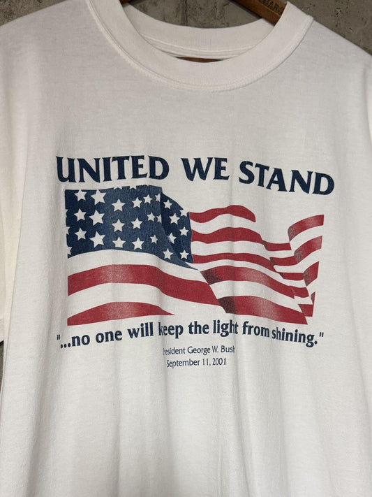 Y2K United We Stand 9/11 George W. Bush American Flag Tee L Gildan