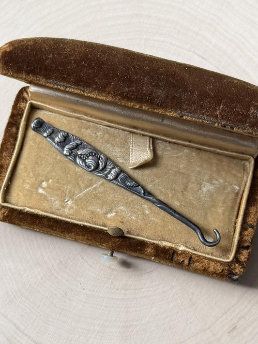 Antique Victorian Solid Sterling Silver Floral Button Hook Fastener 3.05"
