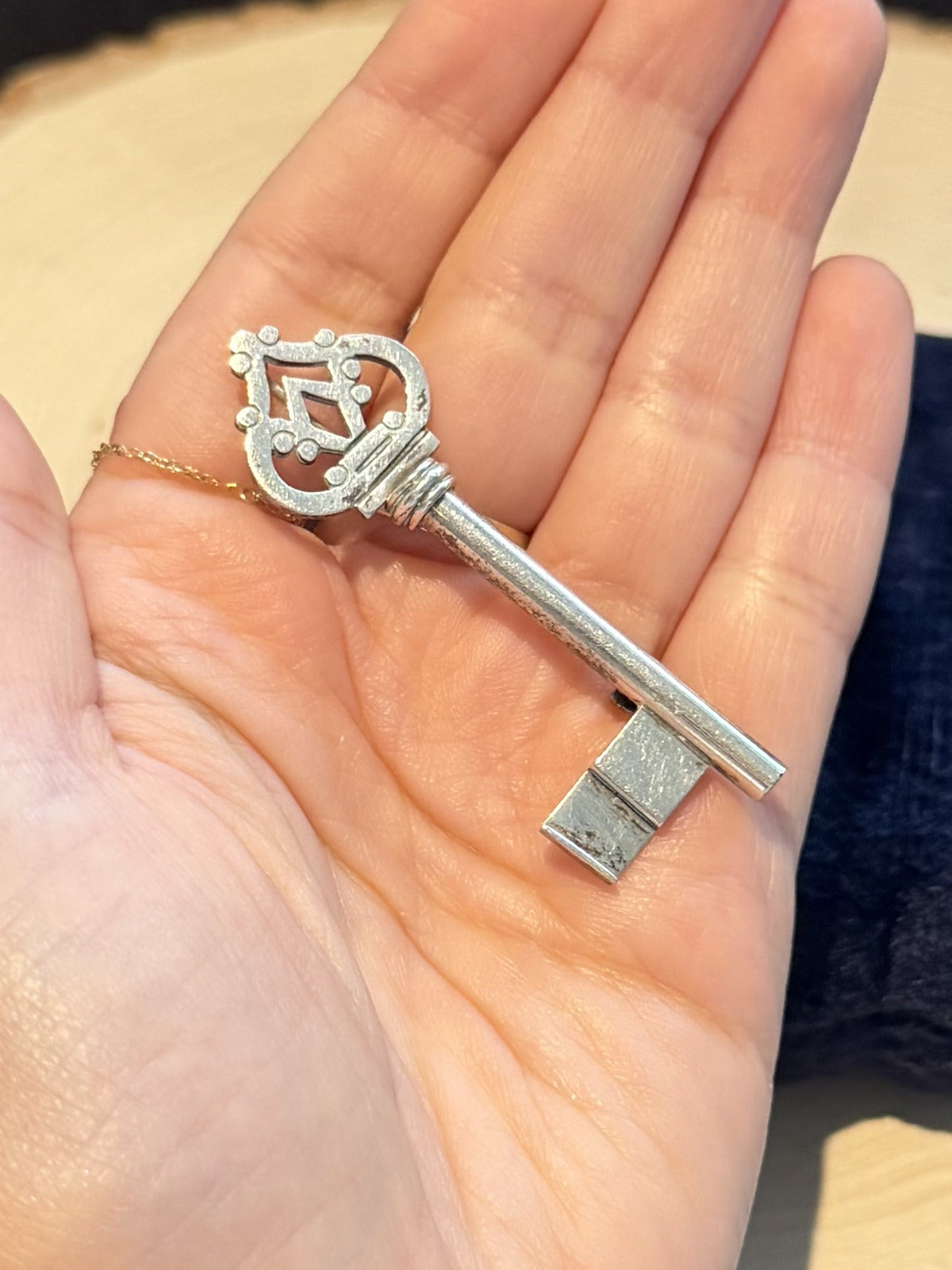 1940s Signed L. Narvaez Taxco Mexico Sterling Silver Skeleton Key Brooch