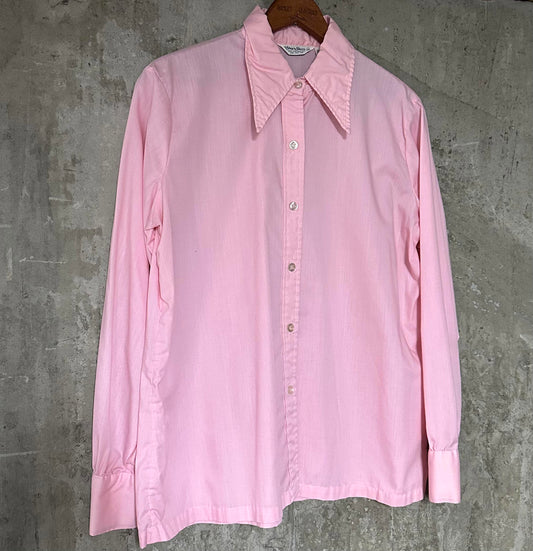 1970s Ship 'n Shore Women's Pink Long Sleeve Collared Shirt
