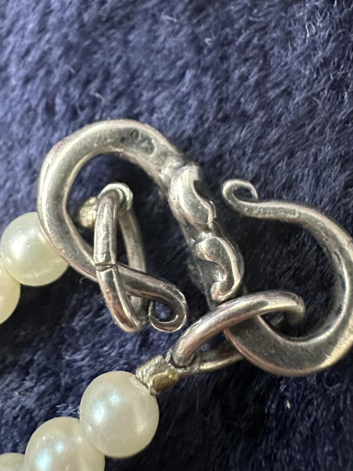 Vintage Sterling Silver Faux Pearl Floral Repousse Heart Pendant Necklace