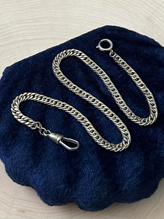 Vintage Midcentury Gold Tone Flat Curb Link Watch Chain Dog Clip Clasp 13"