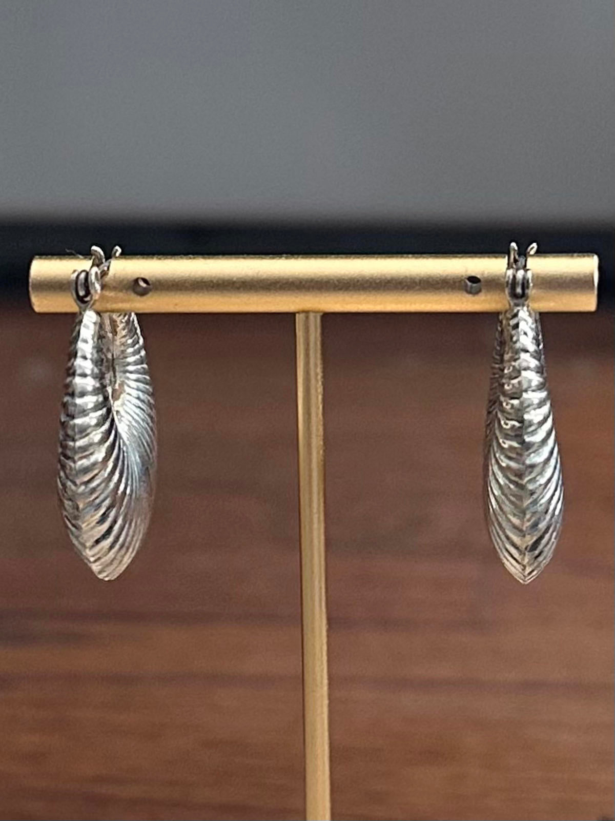 Vintage Chunky Sterling Silver Ribbed Hoop Earrings