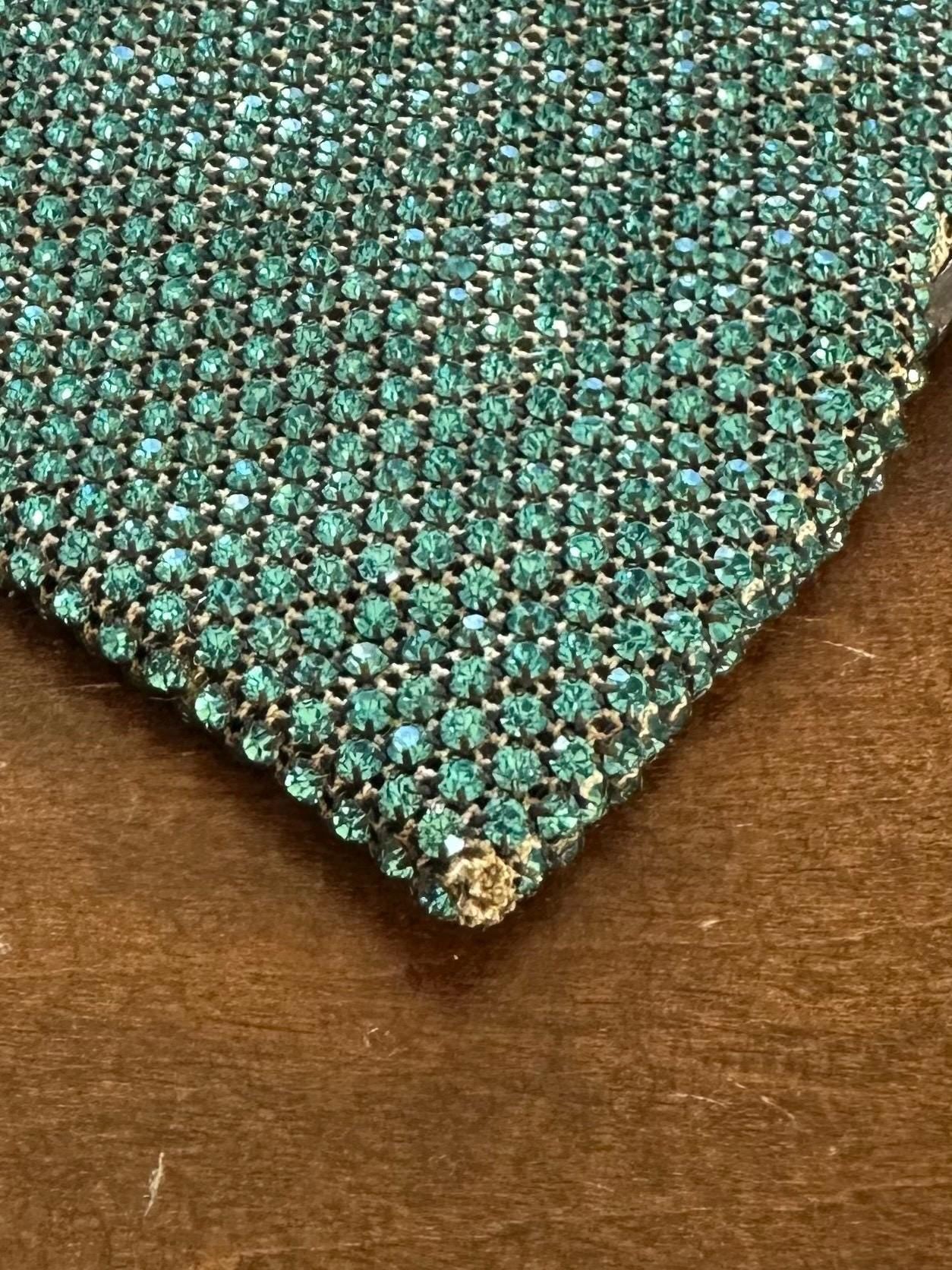 Antique Art Deco 1920s 1930s Czech Turquoise Faceted Rhinestone Chain Handle Purse Evening Bag