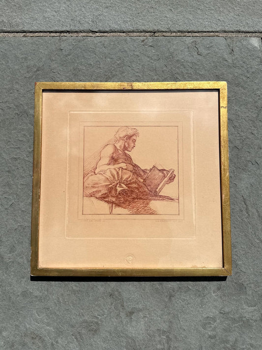 Vintage Framed French Engraving Andre del Sarte Bust of a Man E.A. Desperet 1853