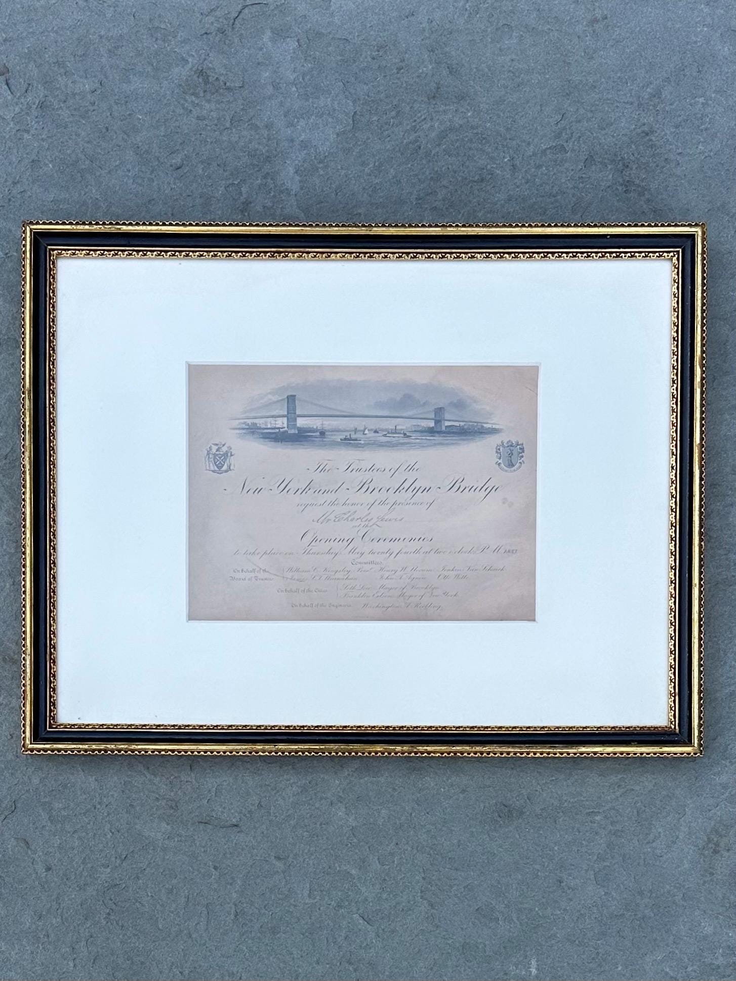 Framed Antique 1883 Original Tiffany & Co. Invitation Opening Ceremonies New York Brooklyn Bridge May 24 1883 Signed 16x12”