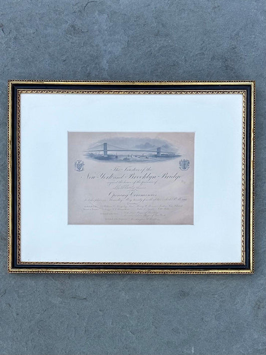 Framed Antique 1883 Original Invitation Opening Ceremonies New York Brooklyn Bridge May 24 1883 Signed