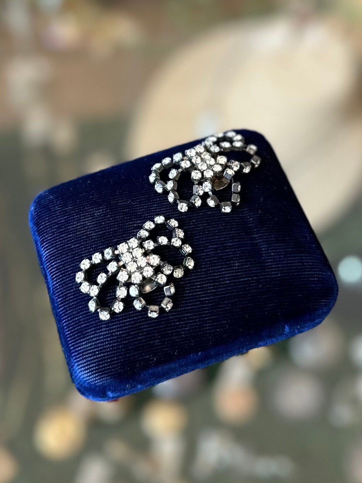 Vintage BLUETTE Made in France Signed Diamanté Rhinestone Bow Dress or Shoe Clips Pair