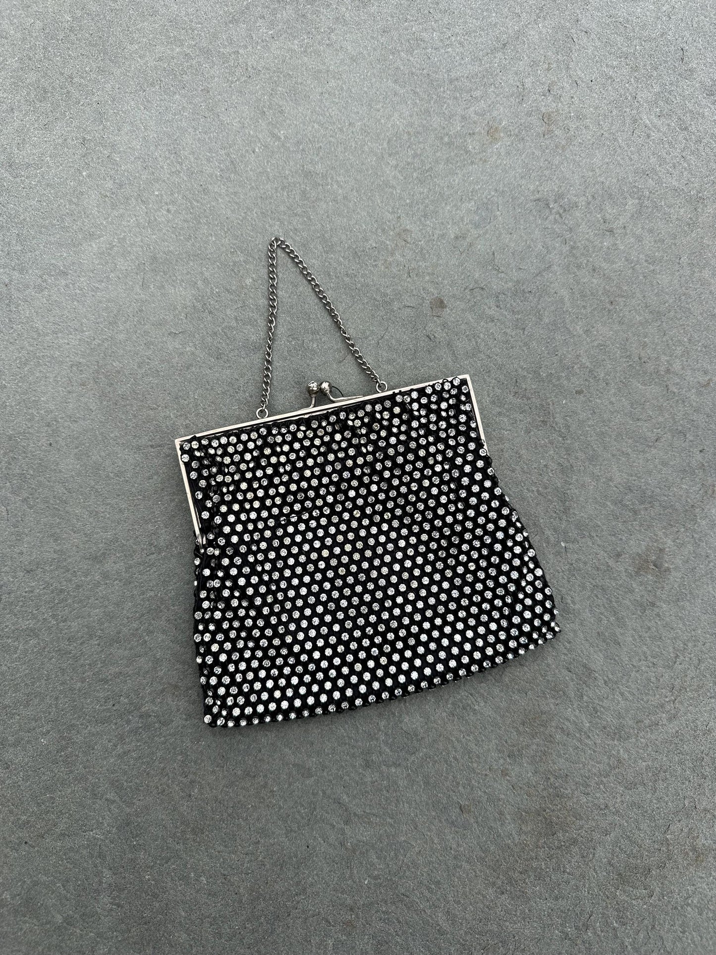 1930s 1940s Art Deco Rhinestone Jewelled Black Evening Bag