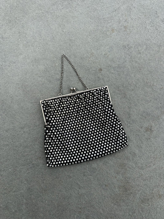1930s 1940s Art Deco Rhinestone Jewelled Black Evening Bag