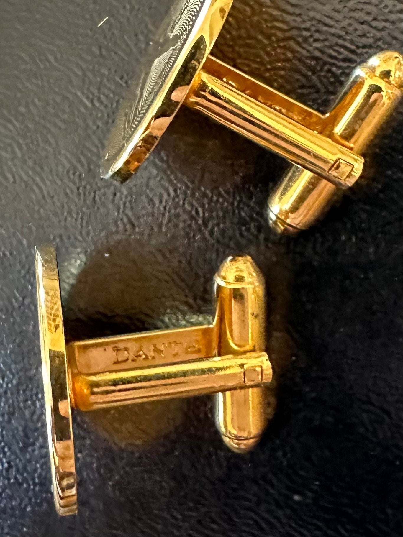 1960s Signed DANTE Aquarius Gold Tone Bullet Back Cuff Links Pair