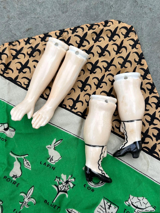 LOT of 4 Vintage Japan Handpainted Bisque Porcelain Doll Parts 2 Arms & 2 Legs
