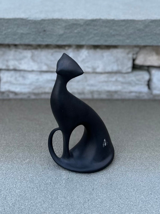 1960s MCM Czech Signed Royal Dux Jaroslav Jezek Matte Black Porcelain Cat Figure