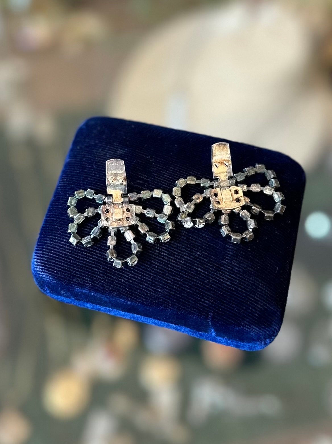 Vintage BLUETTE Made in France Signed Diamanté Rhinestone Bow Dress or Shoe Clips Pair