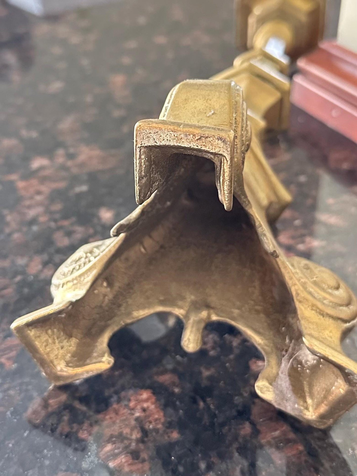 Pair of 1950s French Gothic Style Solid Brass Large Taper Candleholders Prickets