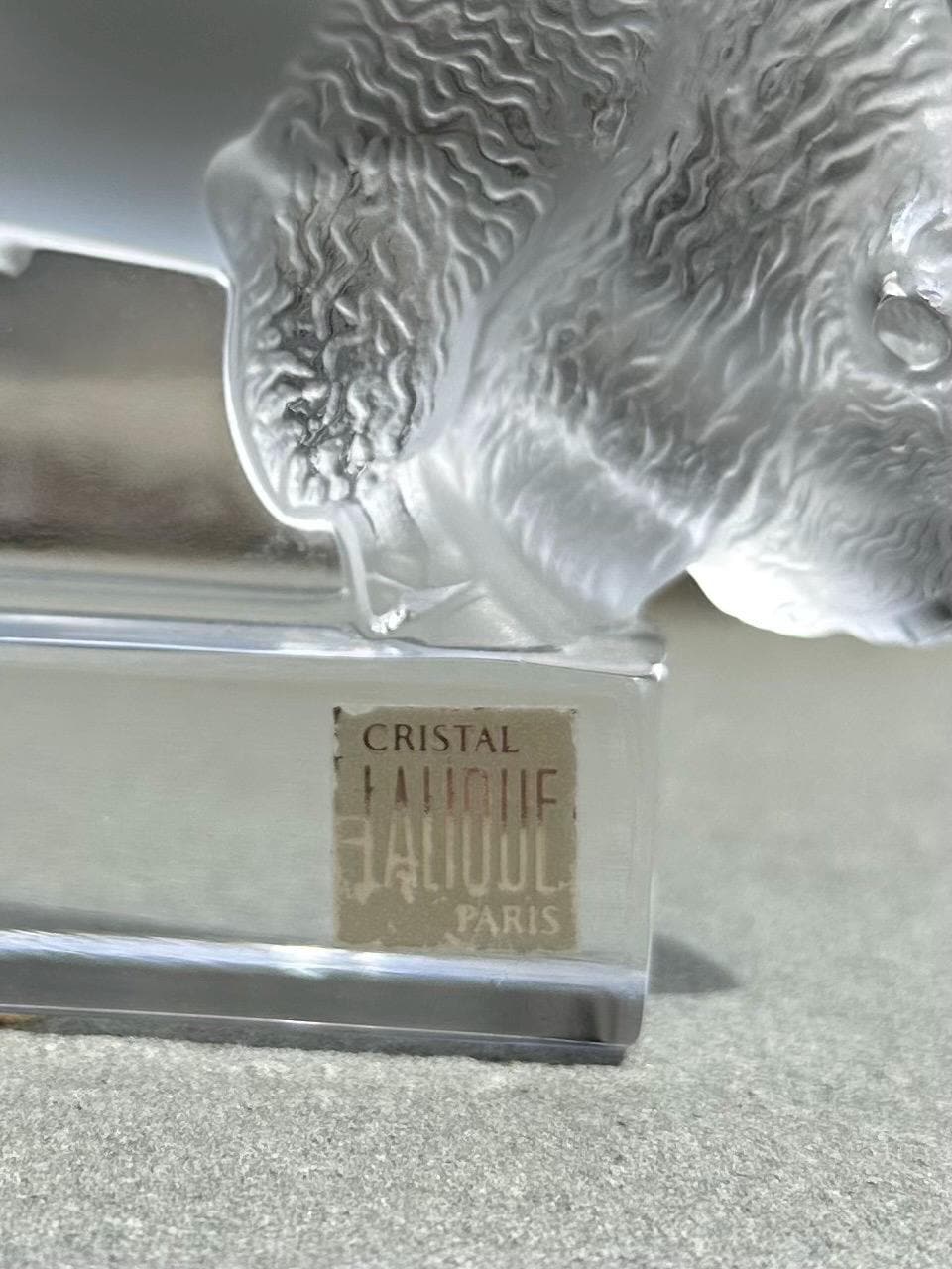 1970s Signed LALIQUE Paris France Cristal Frosted Crystal Buffalo Bison Paperweight