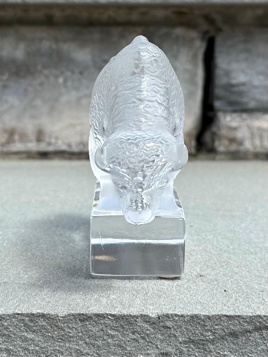 1970s Signed LALIQUE Paris France Cristal Frosted Crystal Buffalo Bison Paperweight