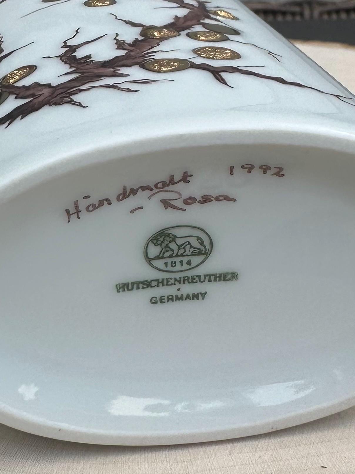 1990s Hutschenreuther Germany Hand Painted Porcelain Vase