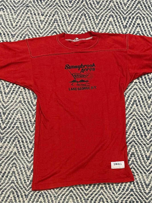 1970s Sunnybrook Acres Resort Lake George NY Souvenir Red Ringer Tee