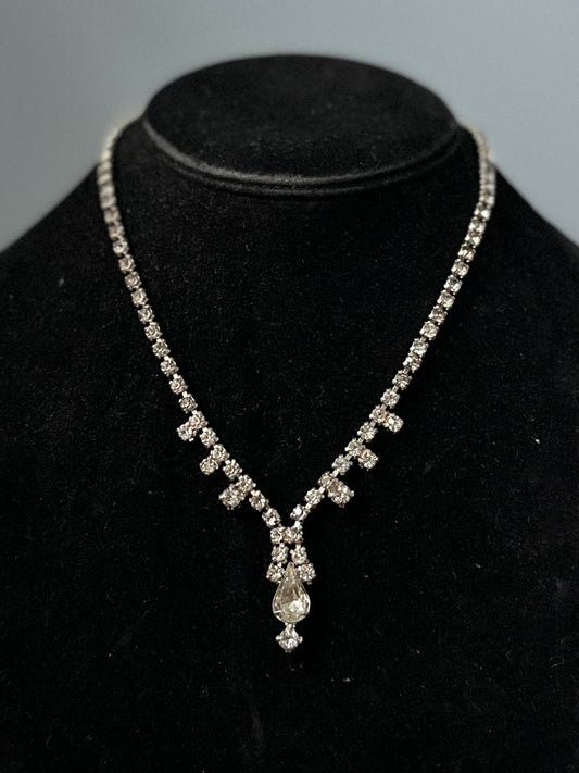1950s Clear Glass Rhinestone Teardrop Choker Necklace Collar