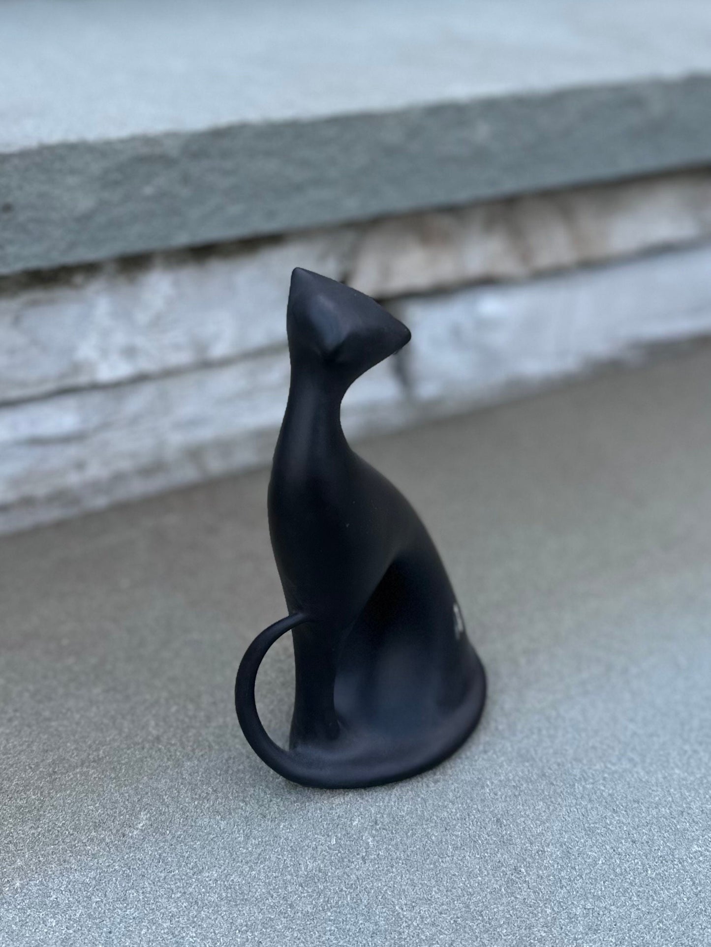 1960s MCM Czech Signed Royal Dux Jaroslav Jezek Matte Black Porcelain Cat Figure